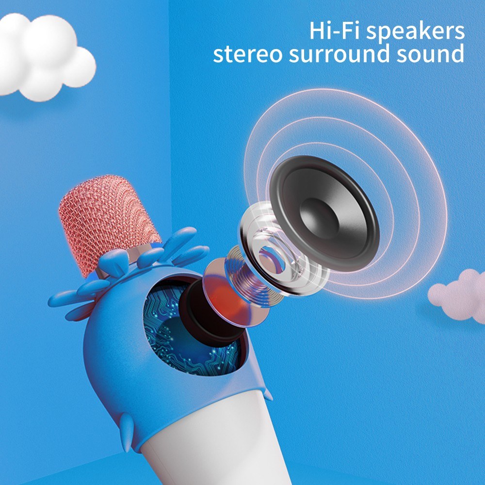 Portable Karaoke Microphone with Speaker, Noise Reduction, LED Lights, and Echo Controls