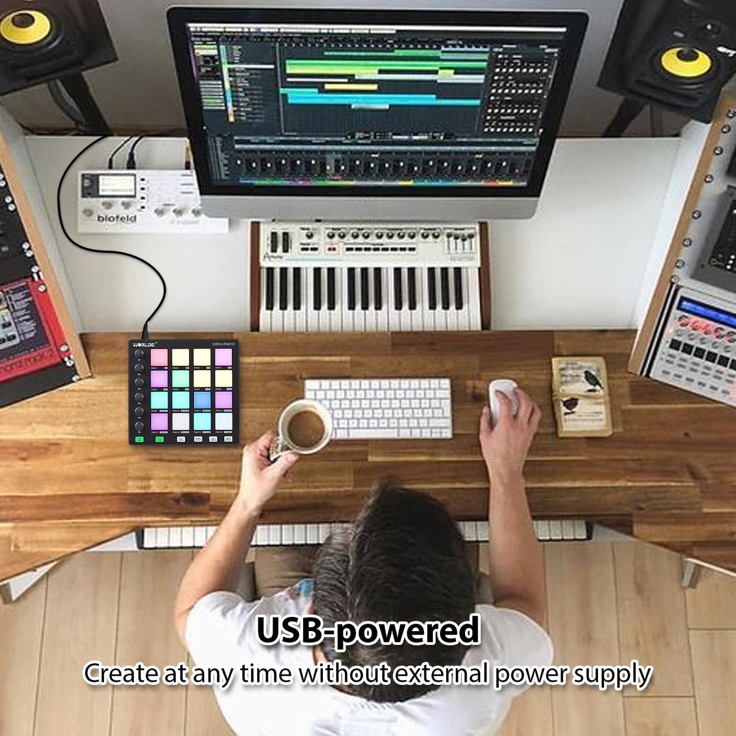 Portable WORLDE Mini MIDI Pad Controller for Beginner Music Production - USB Beat Maker Machine