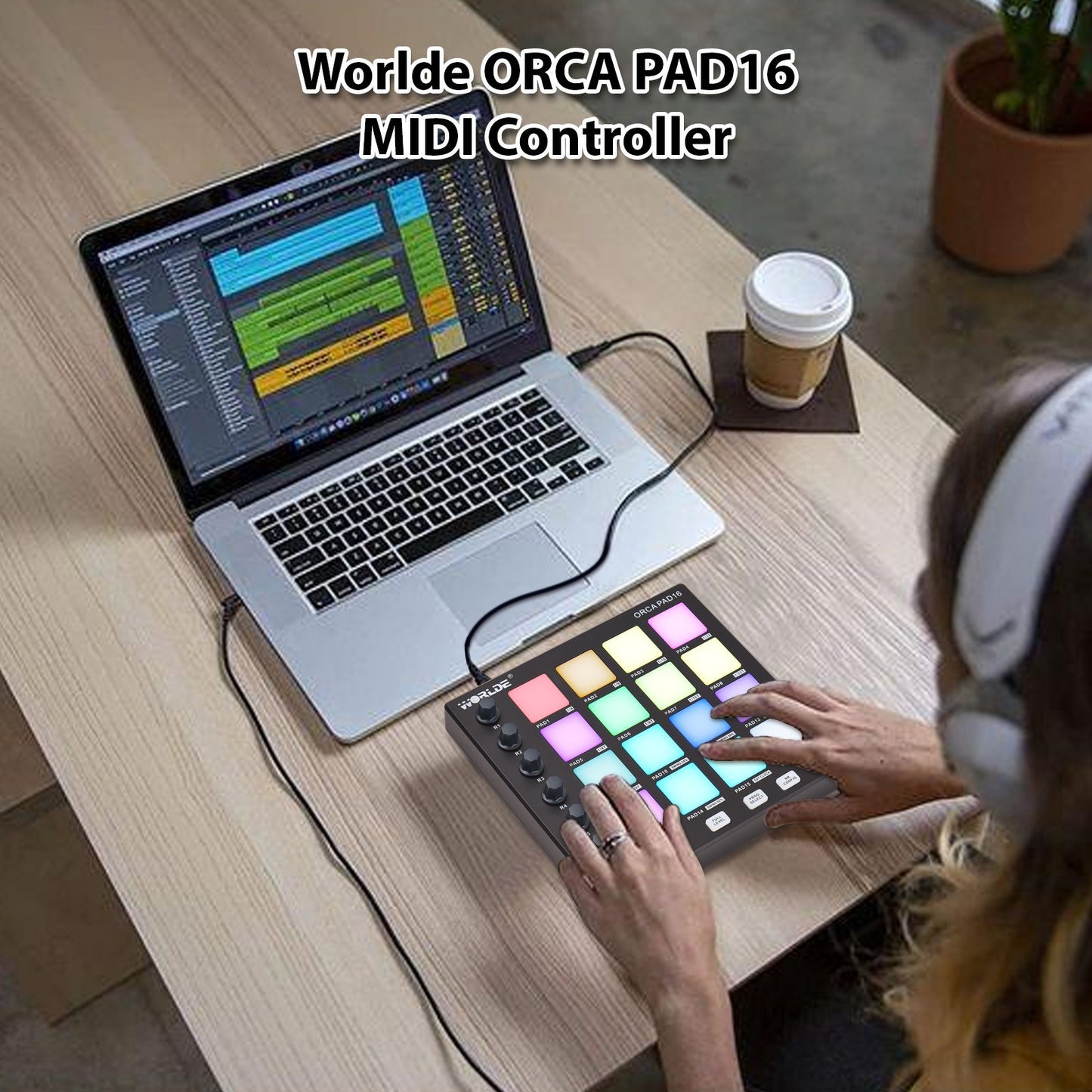 Portable WORLDE Mini MIDI Pad Controller for Beginner Music Production - USB Beat Maker Machine
