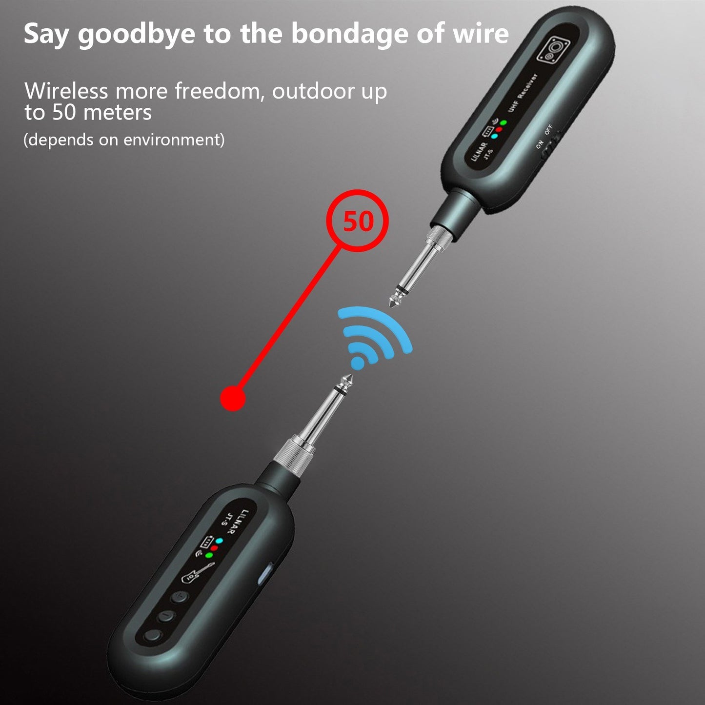 JT-S Rechargeable Wireless Guitar System - Dual 6.35mm & 3.5mm Plugs Transmitter Receiver Set