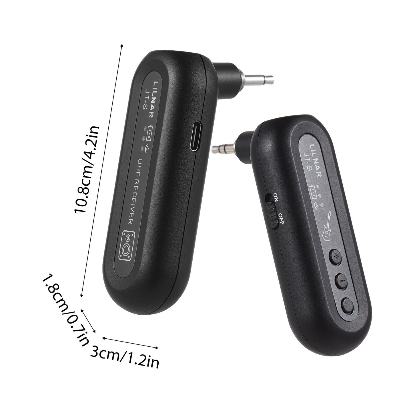 JT-S Rechargeable Wireless Guitar System - Dual 6.35mm & 3.5mm Plugs Transmitter Receiver Set