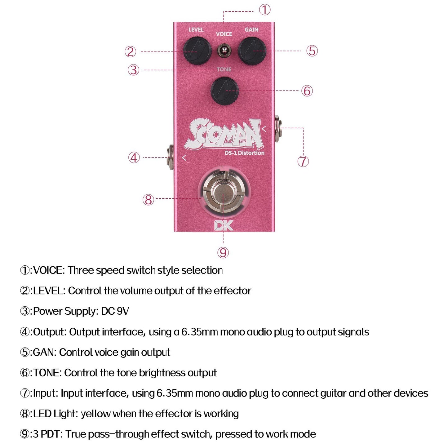 DK Soloman Electric Guitar Distortion Effects Pedal