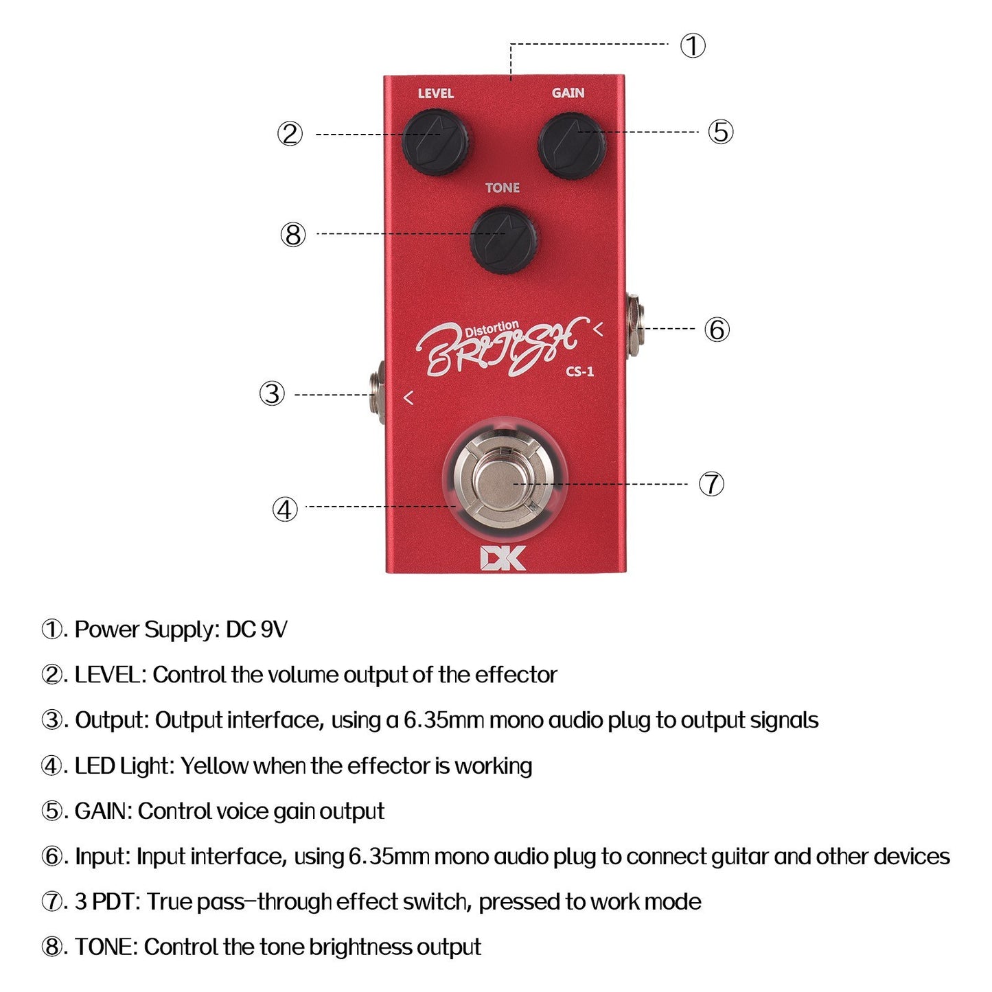 DK CS-1 Classic British Distortion Electric Guitar Effects Pedal