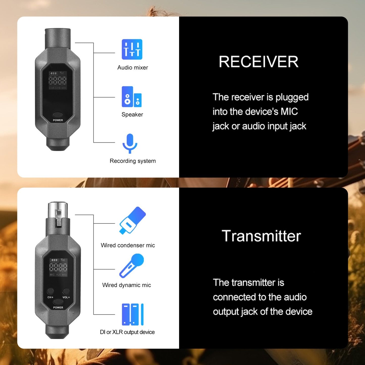 F-01 UHF Wireless Microphone System - XLR Transmitter & Receiver