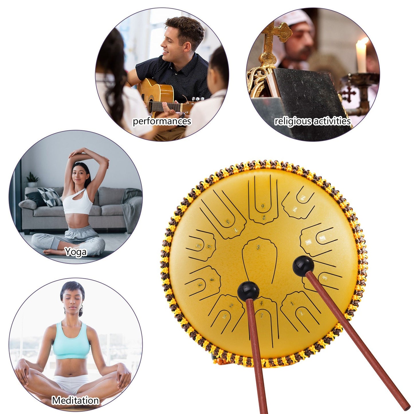 15-Inch Steel Tongue Drum, 21-Note C Key Percussion Instrument with Mallets