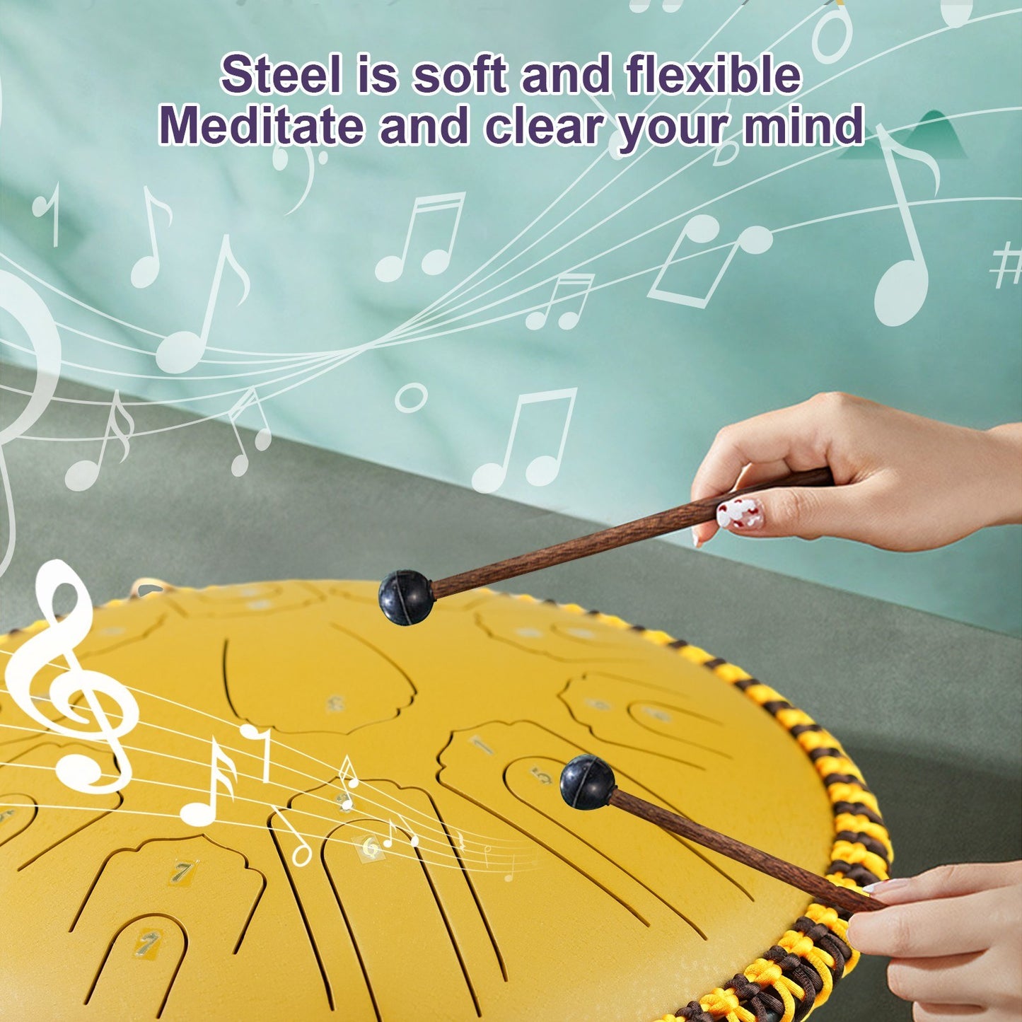 15-Inch Steel Tongue Drum, 21-Note C Key Percussion Instrument with Mallets