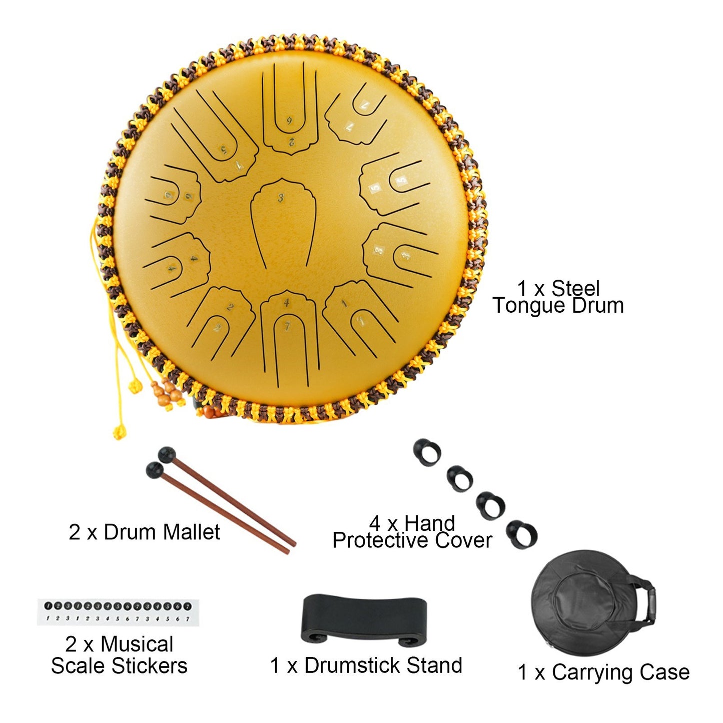 15-Inch Steel Tongue Drum, 21-Note C Key Percussion Instrument with Mallets