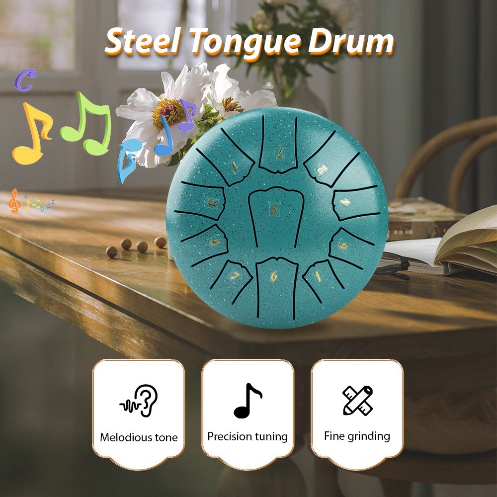 6 Inch Steel Tongue Drum, 11 Notes D Key Percussion Instrument with Mallets