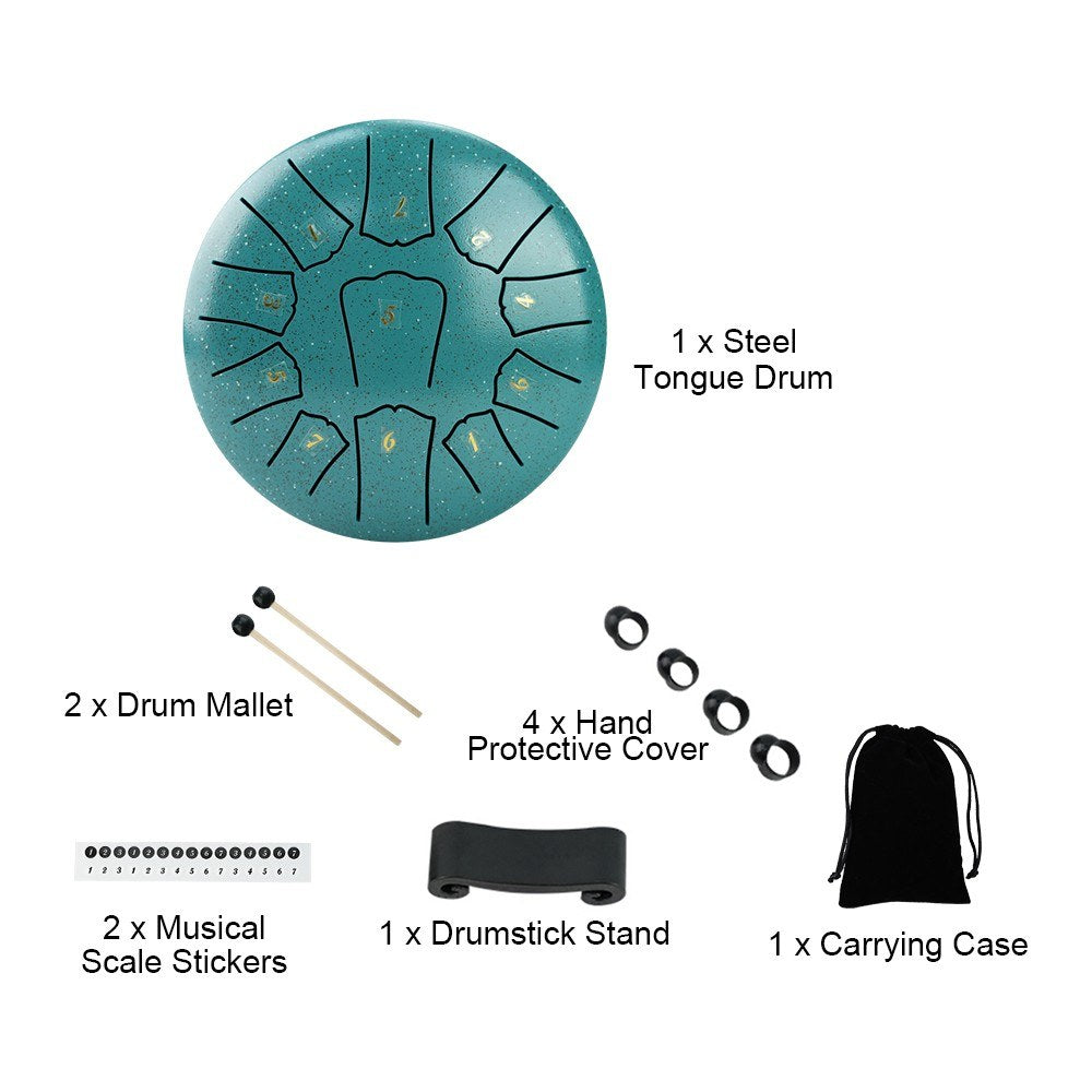 6 Inch Steel Tongue Drum, 11 Notes D Key Percussion Instrument with Mallets
