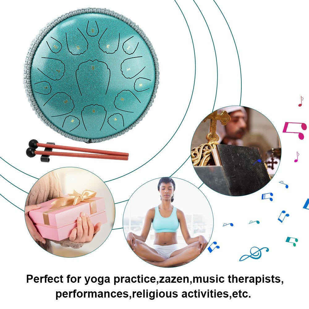 13-Inch 15-Note Steel Tongue Drum in D Key - Portable Balmy Percussion Handpan with Mallets