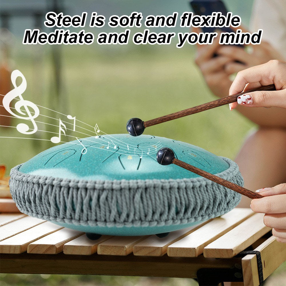 13-Inch 15-Note Steel Tongue Drum in D Key - Portable Balmy Percussion Handpan with Mallets