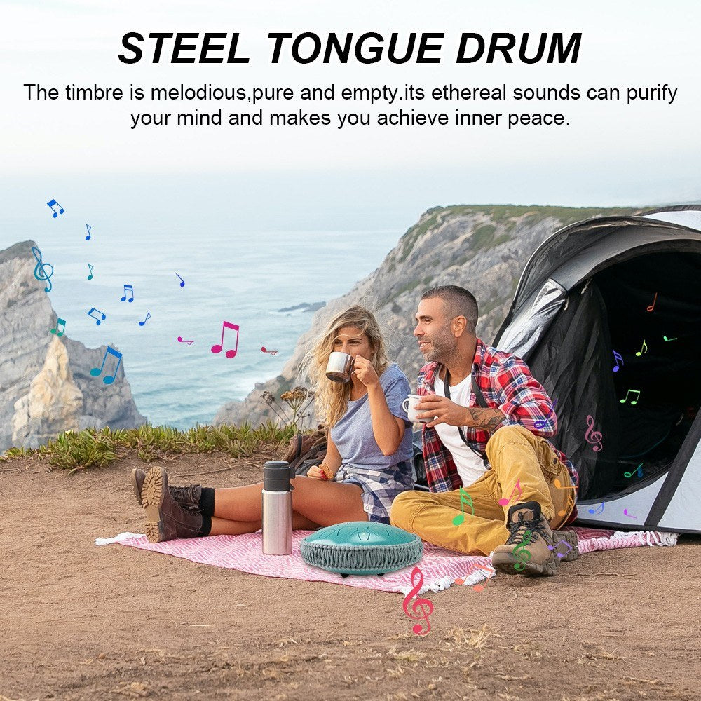 13-Inch 15-Note Steel Tongue Drum in D Key - Portable Balmy Percussion Handpan with Mallets