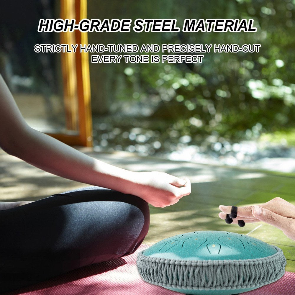 13-Inch 15-Note Steel Tongue Drum in D Key - Portable Balmy Percussion Handpan with Mallets
