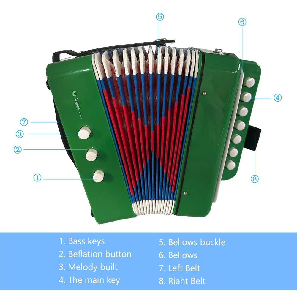 Beginners 7-Key 2-Bass Mini Accordion in ABS - Perfect Christmas Gift