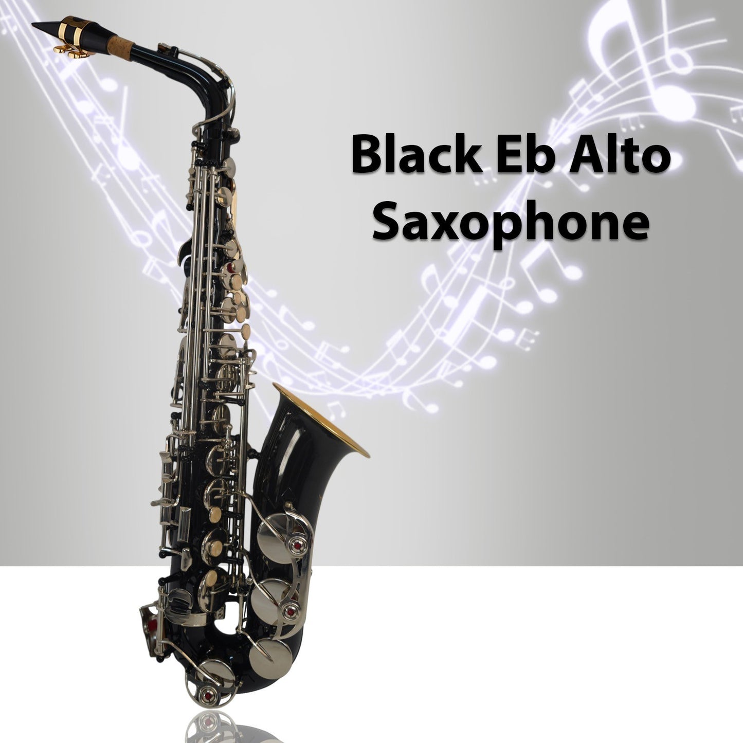 Eb Alto Saxophone, Black Brass Body, White Shell Keys, Woodwind Instrument