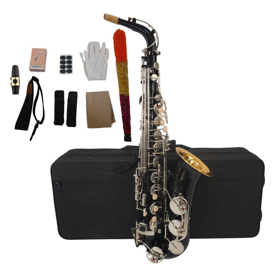 Eb Alto Saxophone, Black Brass Body, White Shell Keys, Woodwind Instrument