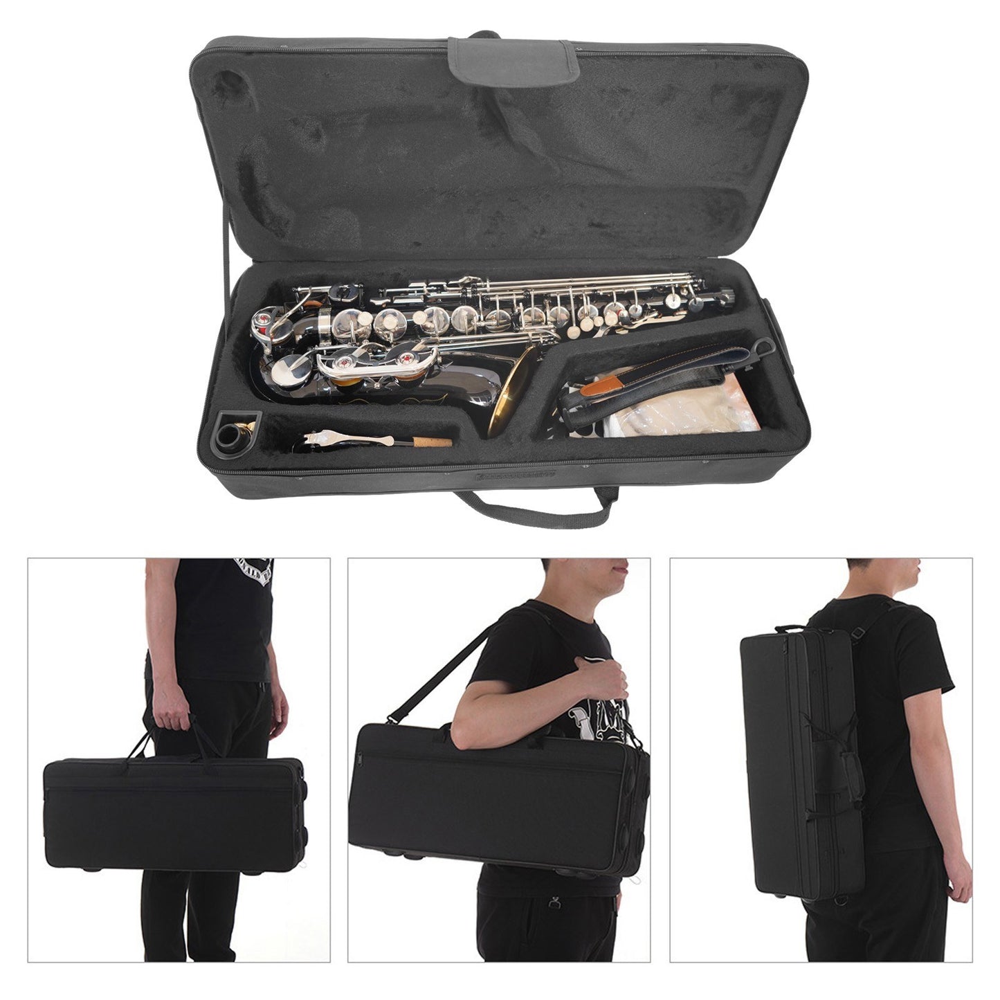 Eb Alto Saxophone, Black Brass Body, White Shell Keys, Woodwind Instrument