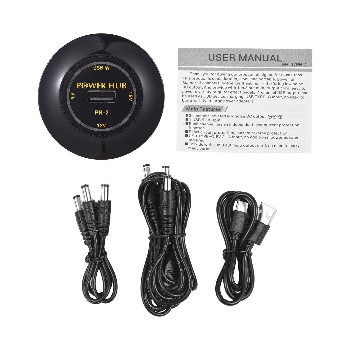 Mini Effector Power Supply HUB - 3 Channel Output 9V/12V/15V Low Noise for Music Instruments