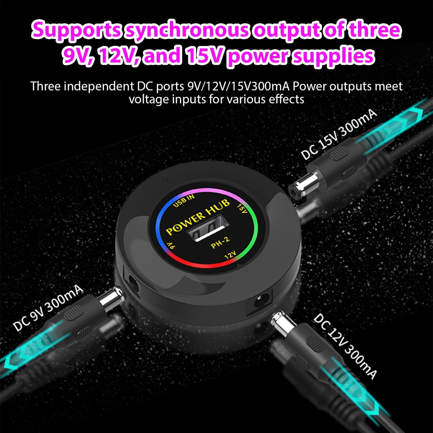 Mini Effector Power Supply HUB - 3 Channel Output 9V/12V/15V Low Noise for Music Instruments