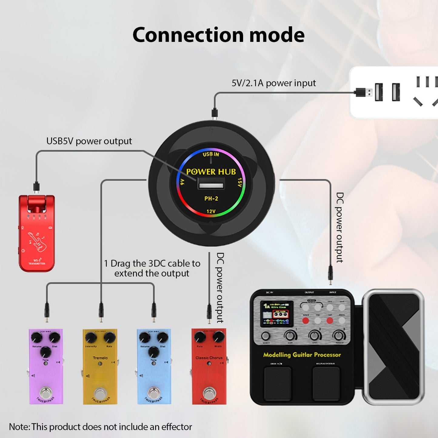 Mini Effector Power Supply HUB - 3 Channel Output 9V/12V/15V Low Noise for Music Instruments