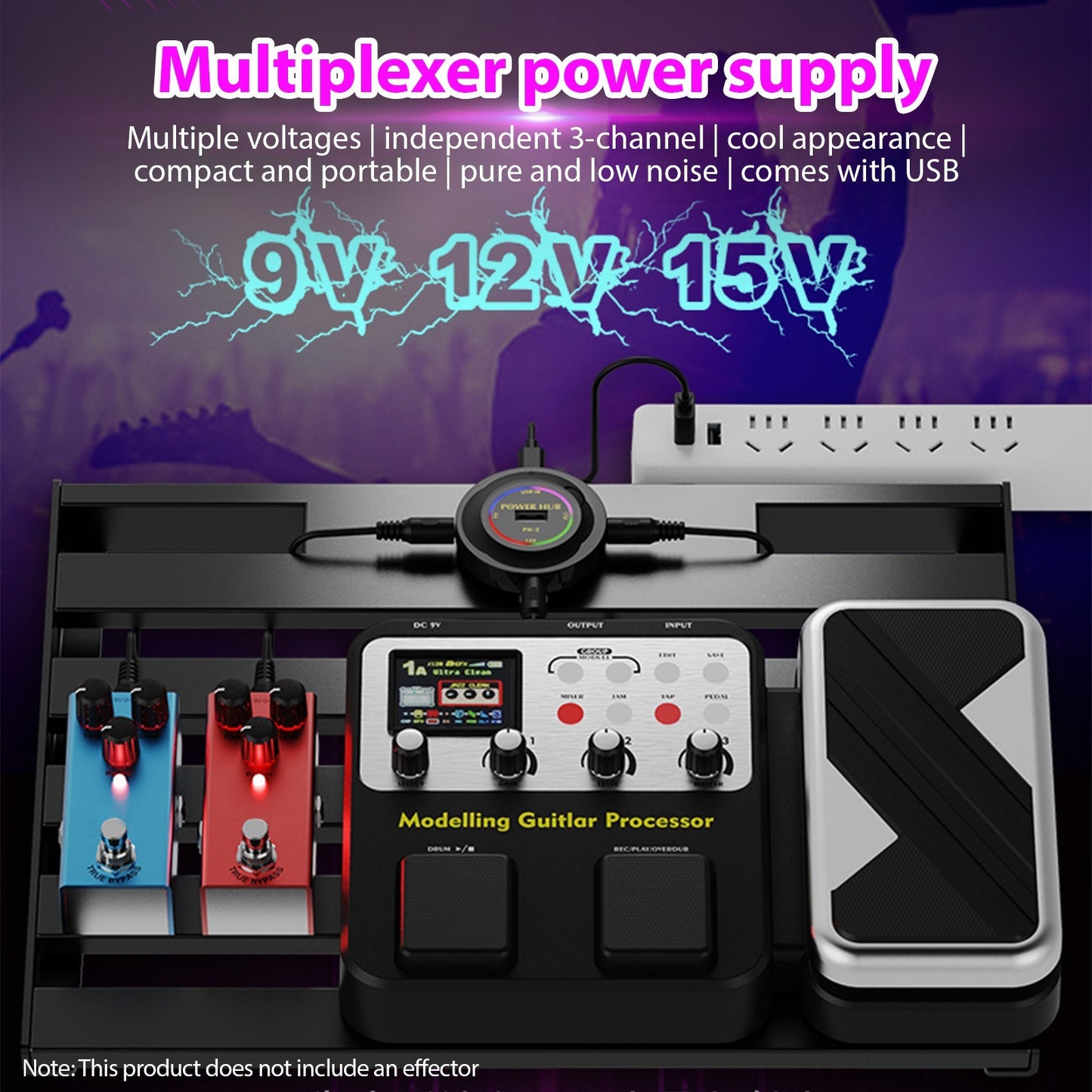 Mini Effector Power Supply HUB - 3 Channel Output 9V/12V/15V Low Noise for Music Instruments