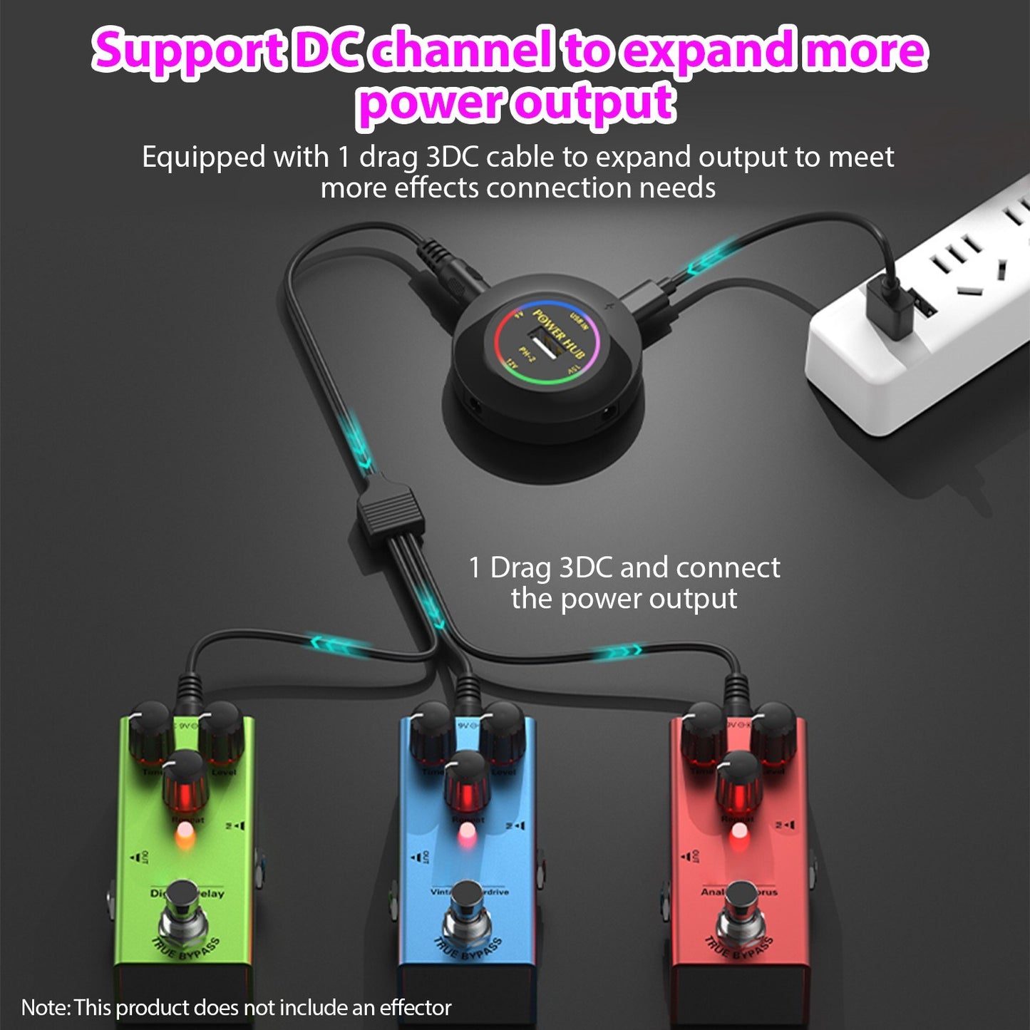 Mini Effector Power Supply HUB - 3 Channel Output 9V/12V/15V Low Noise for Music Instruments