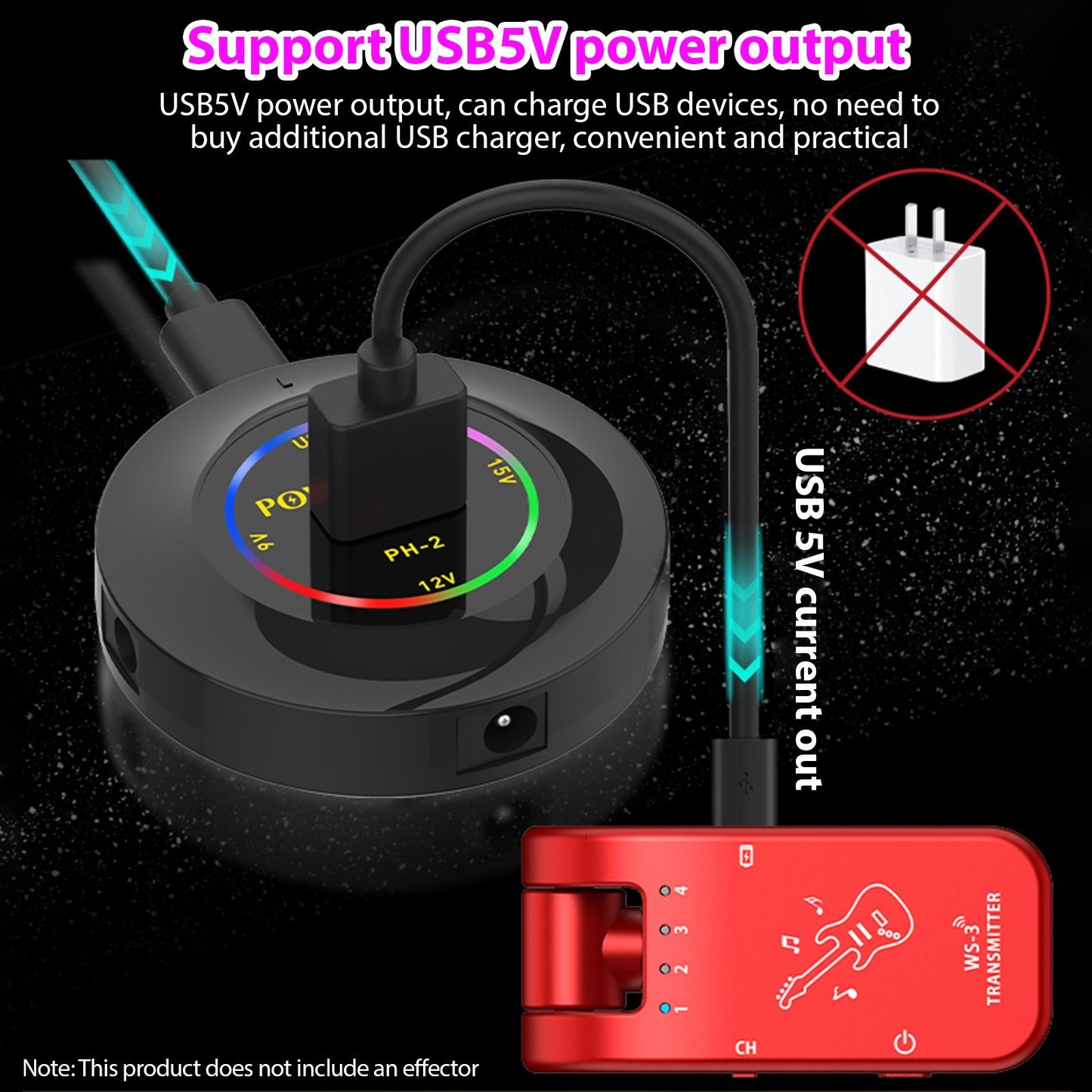 Mini Effector Power Supply HUB - 3 Channel Output 9V/12V/15V Low Noise for Music Instruments