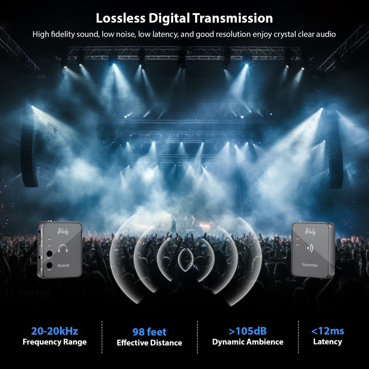 Btuty WP-10 2.4GHz Wireless Earphone Monitor Receiver for Pro Audio