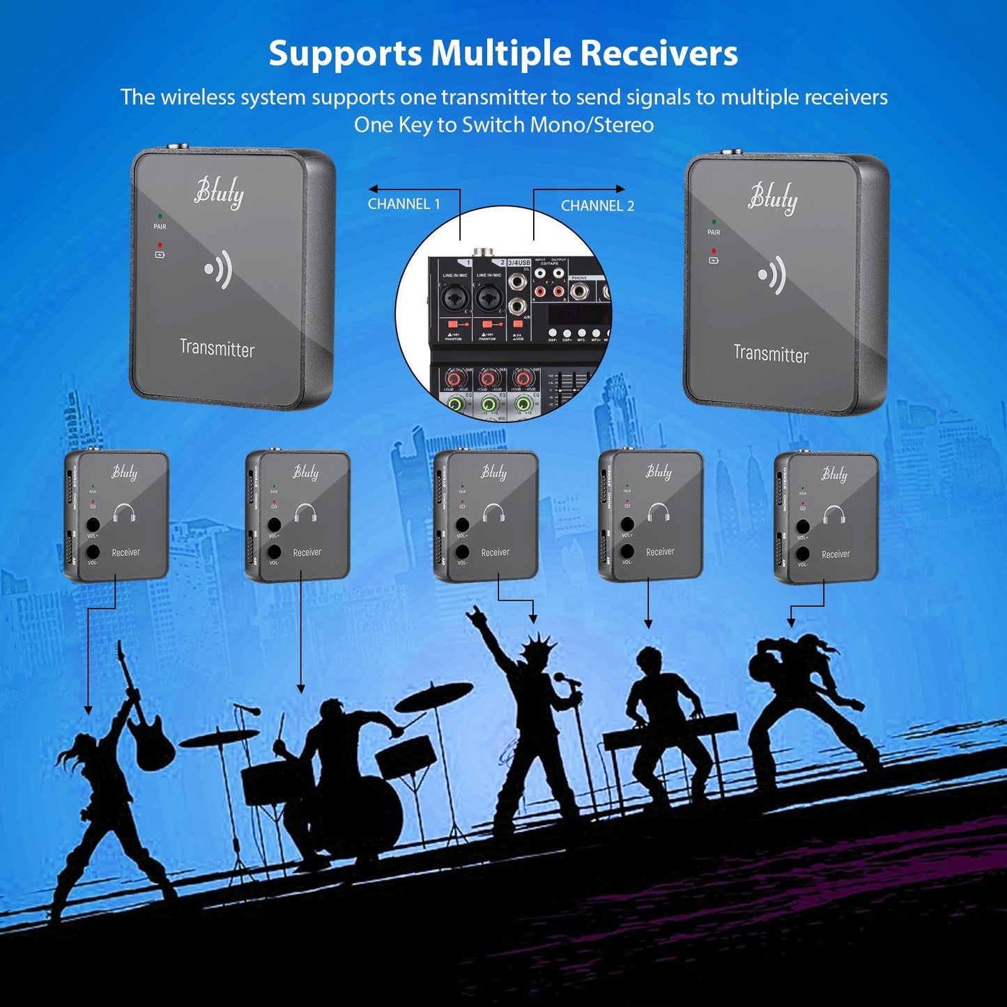 Btuty WP-10 2.4GHz Wireless Earphone Monitor Receiver for Pro Audio