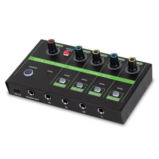 Low-Noise K4 4-Channel Audio Mixer for Mics, Pianos, Computers, Guitars & Drums