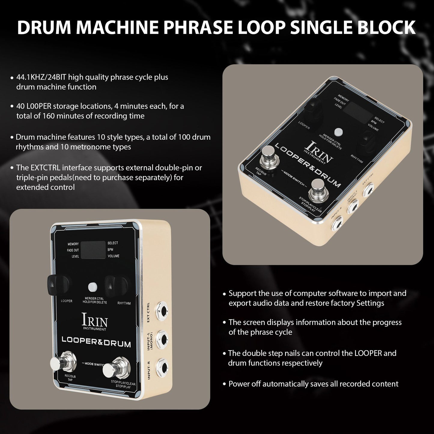 IRIN Guitar Effect Pedal: Looper & Drum Machine