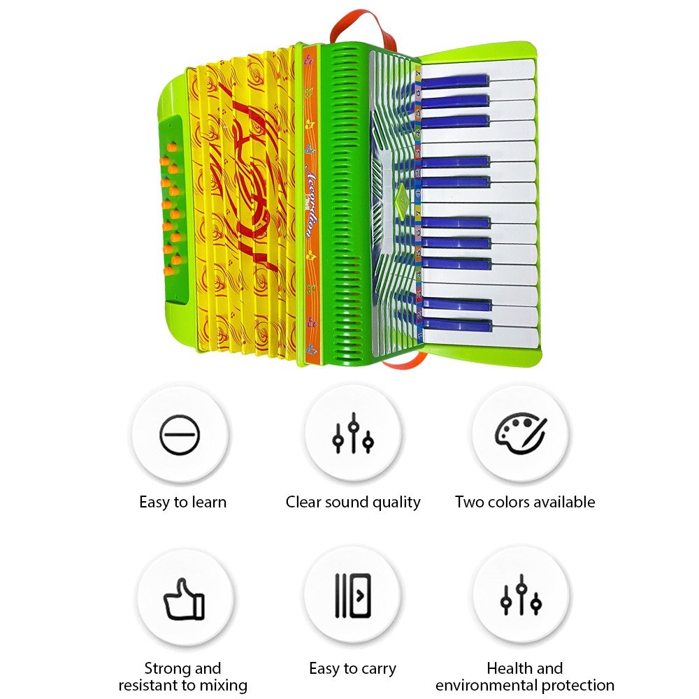 Beginners 24-Key 12-Bass Mini Accordion with Buckle - Durable ABS Material