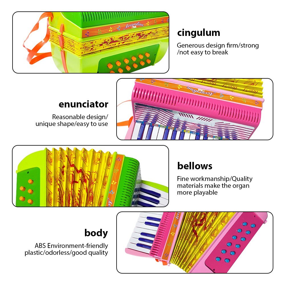 Beginners 24-Key 12-Bass Mini Accordion with Buckle - Durable ABS Material