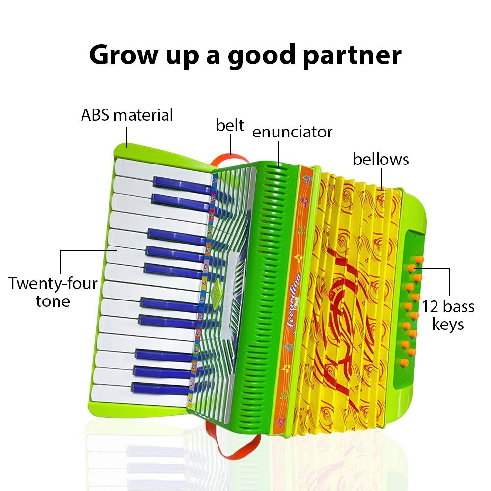 Beginners 24-Key 12-Bass Mini Accordion with Buckle - Durable ABS Material