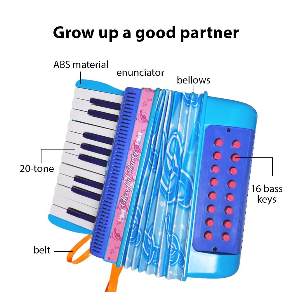 Lightweight 20-Key 16-Bass Button Accordion with ABS Material and Buckle