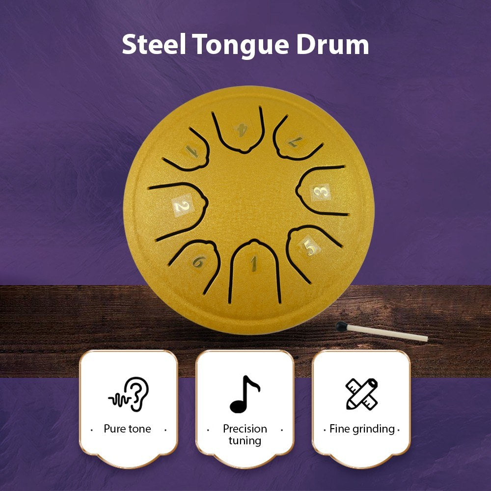 4-Inch Steel Tongue Drum, 8 Notes C Key, Portable Handpan Percussion Instrument with Mallets