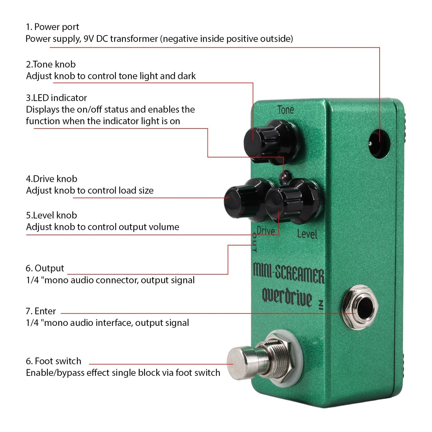 Mini 3-Knob Electric Guitar Overdrive Effects Pedal