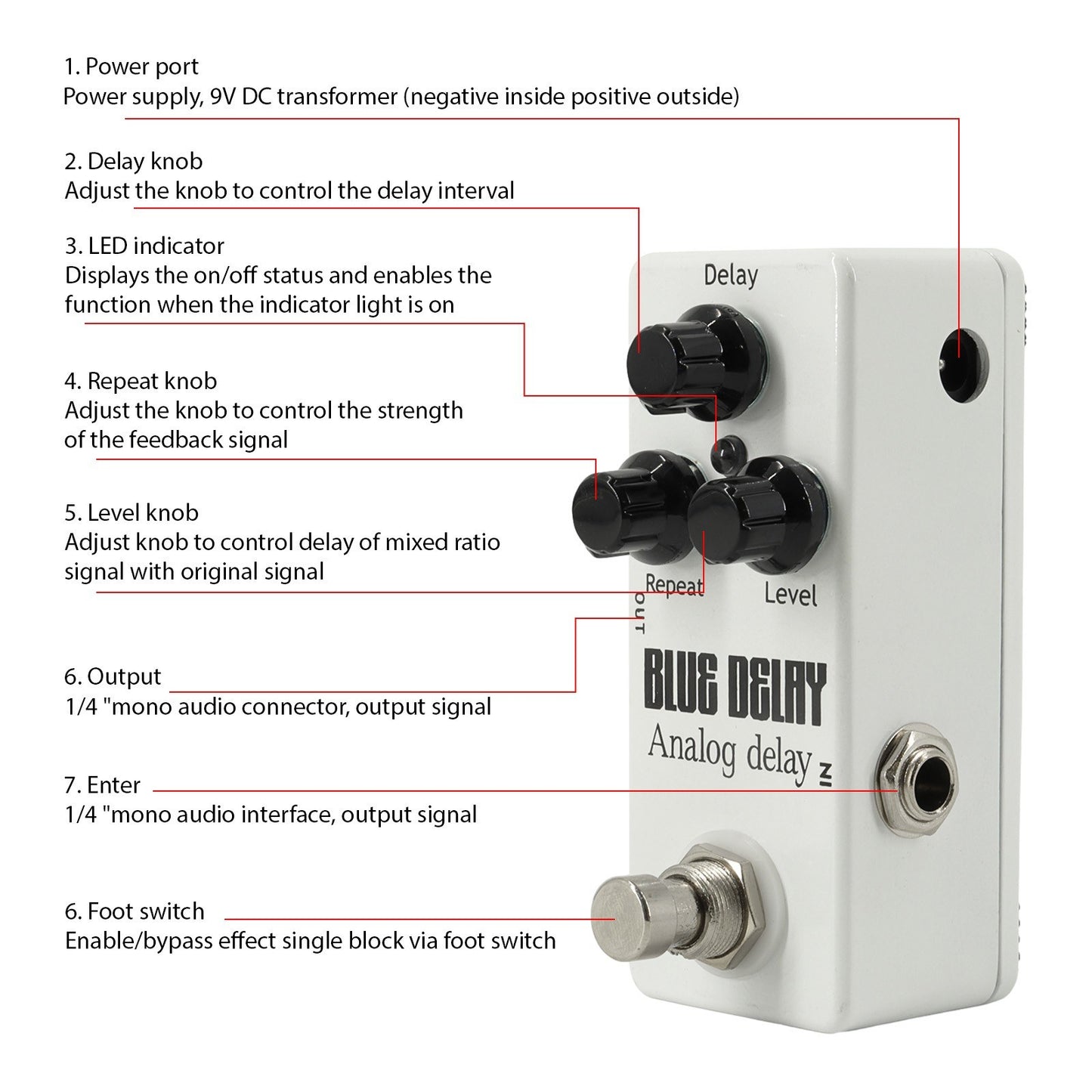 Electric Guitar Analog Delay Effects Pedal