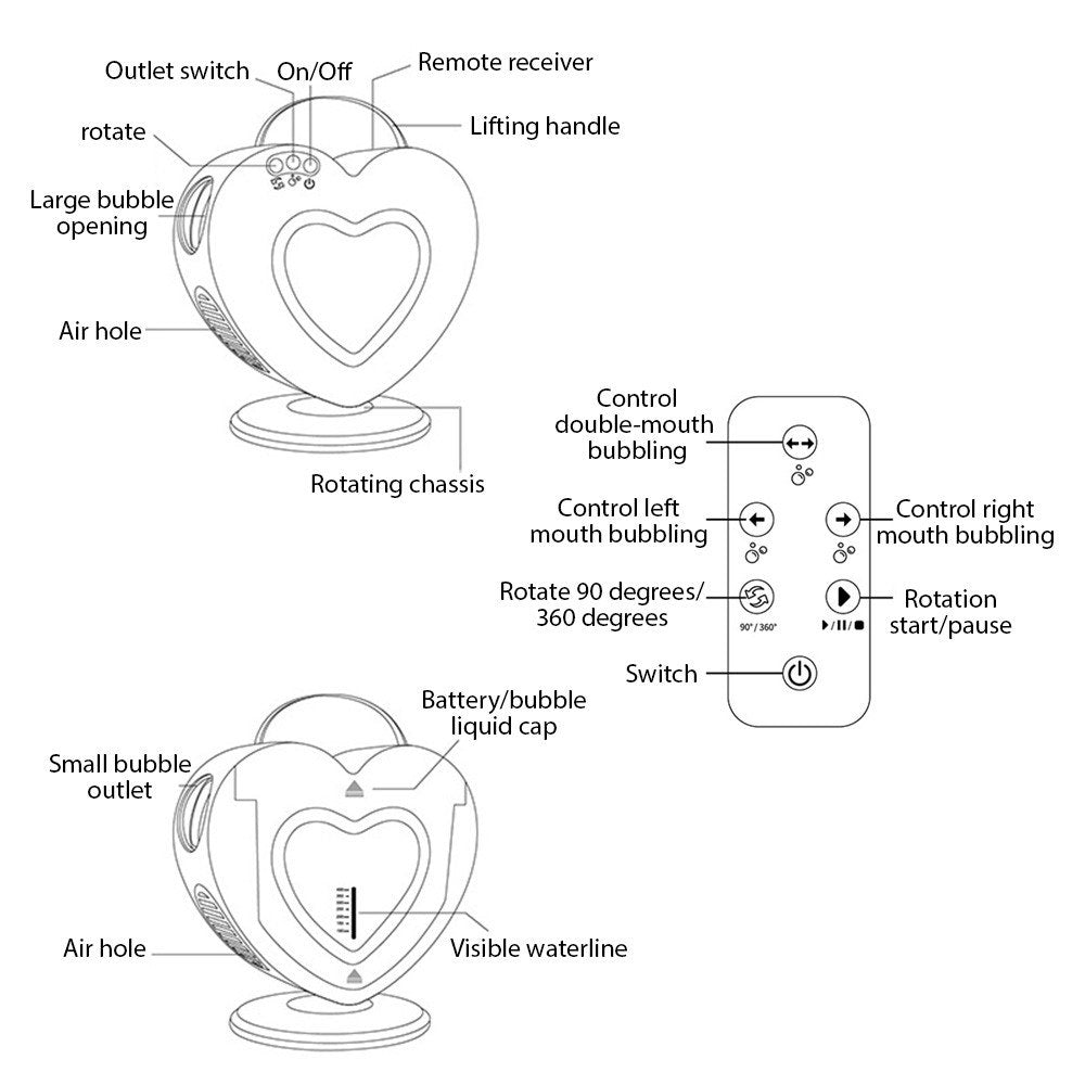 Rechargeable Heart-Shaped Bubble Machine - Remote-Controlled, Portable ES-73 for Outdoor Weddings & Parties