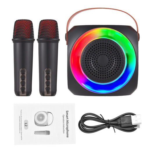 L2 Wireless Mini Karaoke Machine with Dual Microphones & LED Color Lights