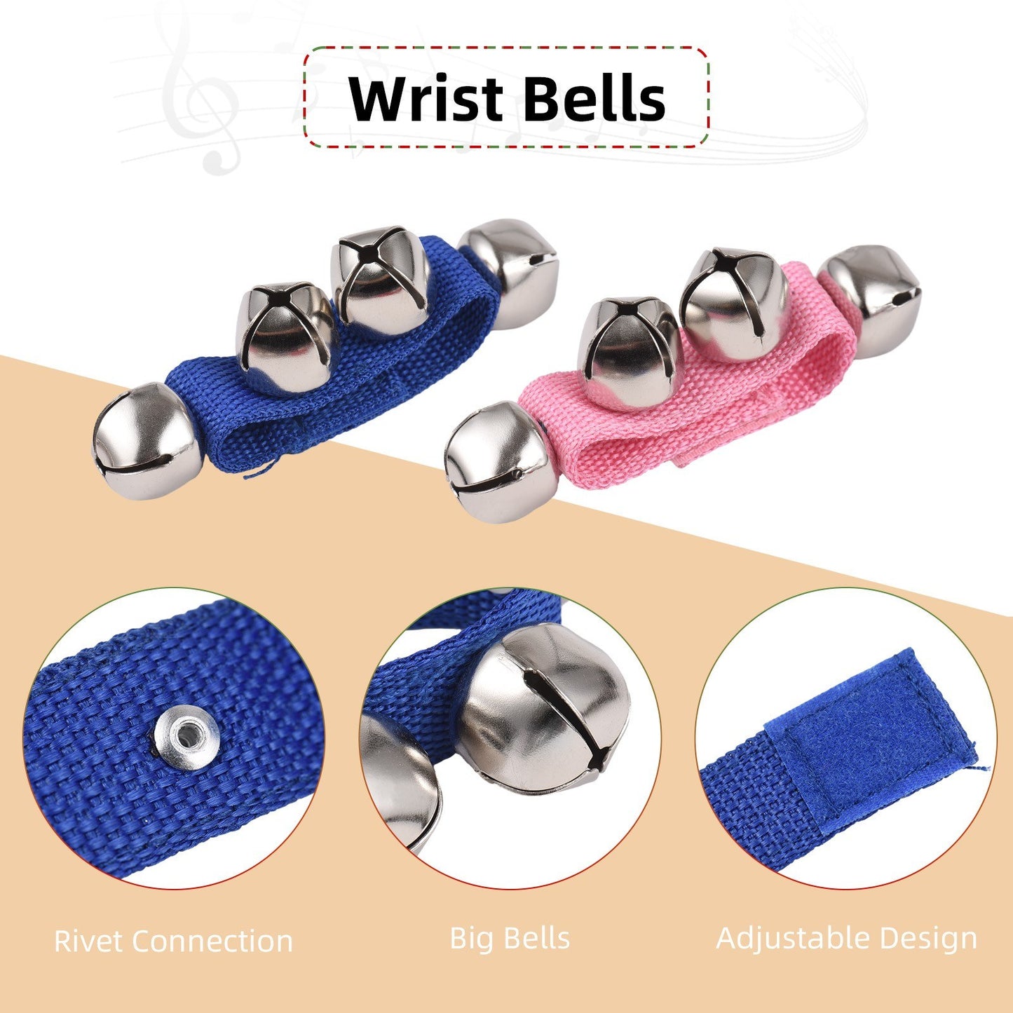 8pcs Christmas Jingle Bell Wristband Percussion Instruments