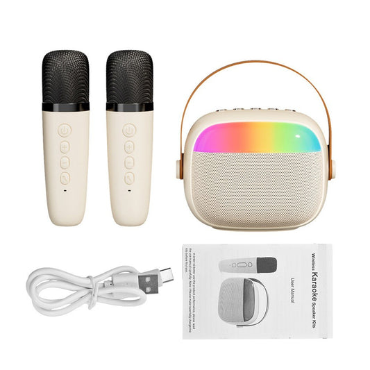 Portable Karaoke Machine K30: Dual Wireless Mic Speaker with LED Light