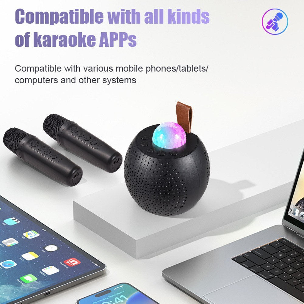 Compact Karaoke Machine Z1: Wireless Speaker Set with Dual Mics and Disco LED Lights