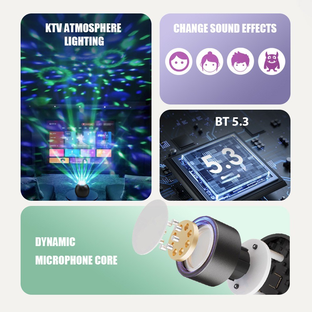 Compact Karaoke Machine Z1: Wireless Speaker Set with Dual Mics and Disco LED Lights