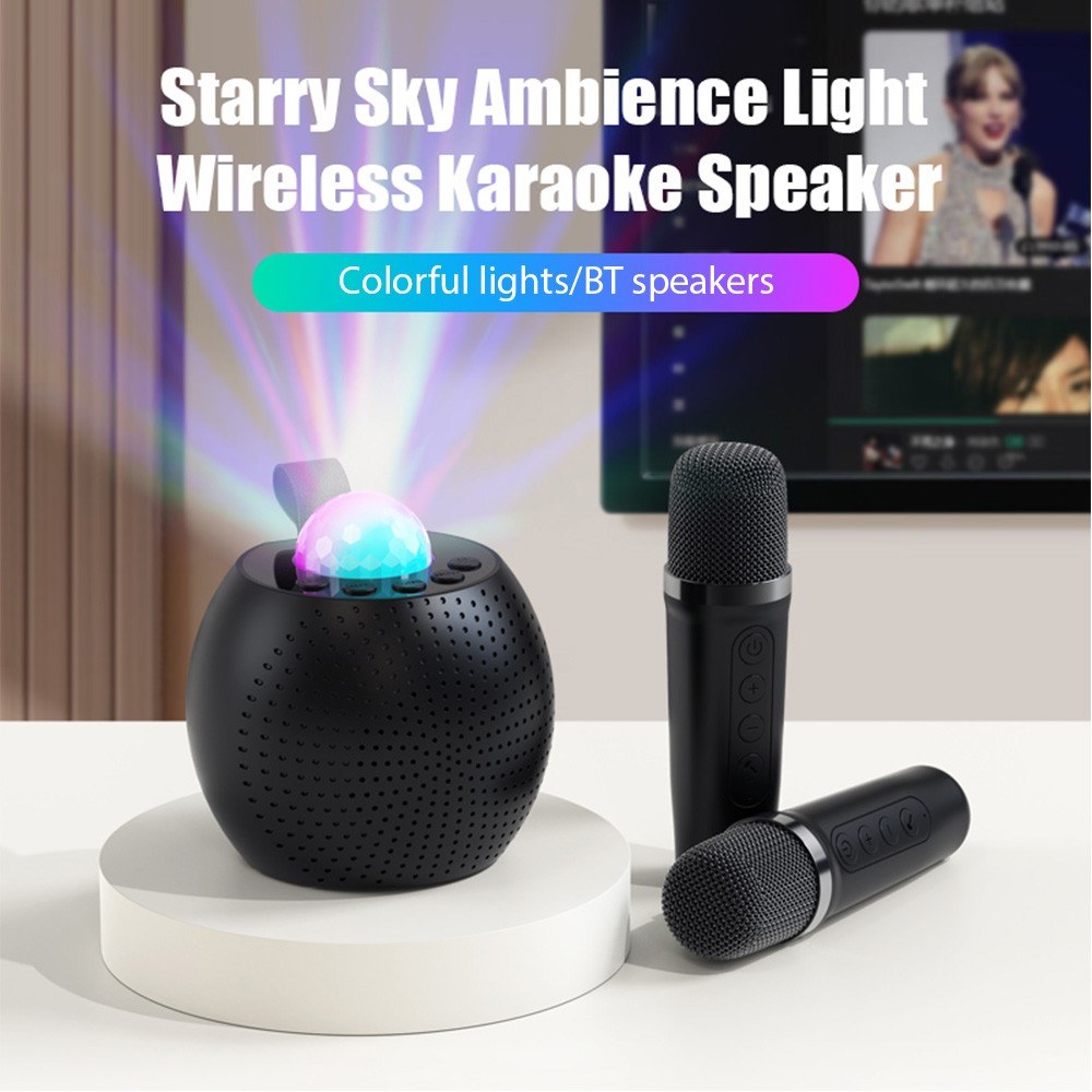 Compact Karaoke Machine Z1: Wireless Speaker Set with Dual Mics and Disco LED Lights