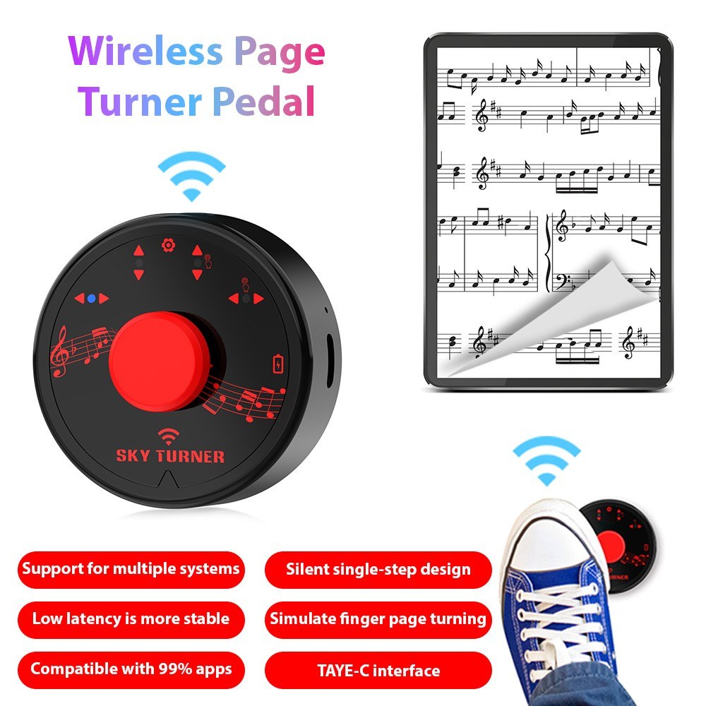 Portable Bluetooth Page Turner Pedal - Rechargeable Foot Controller for Multimedia Devices