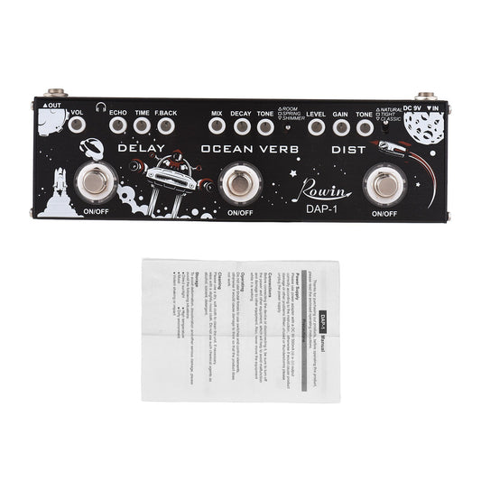 ROWIN DAP-1 3-in-1 Guitar Multi-Effects Pedal: Advanced Delay, Ocean Verb & Distortion