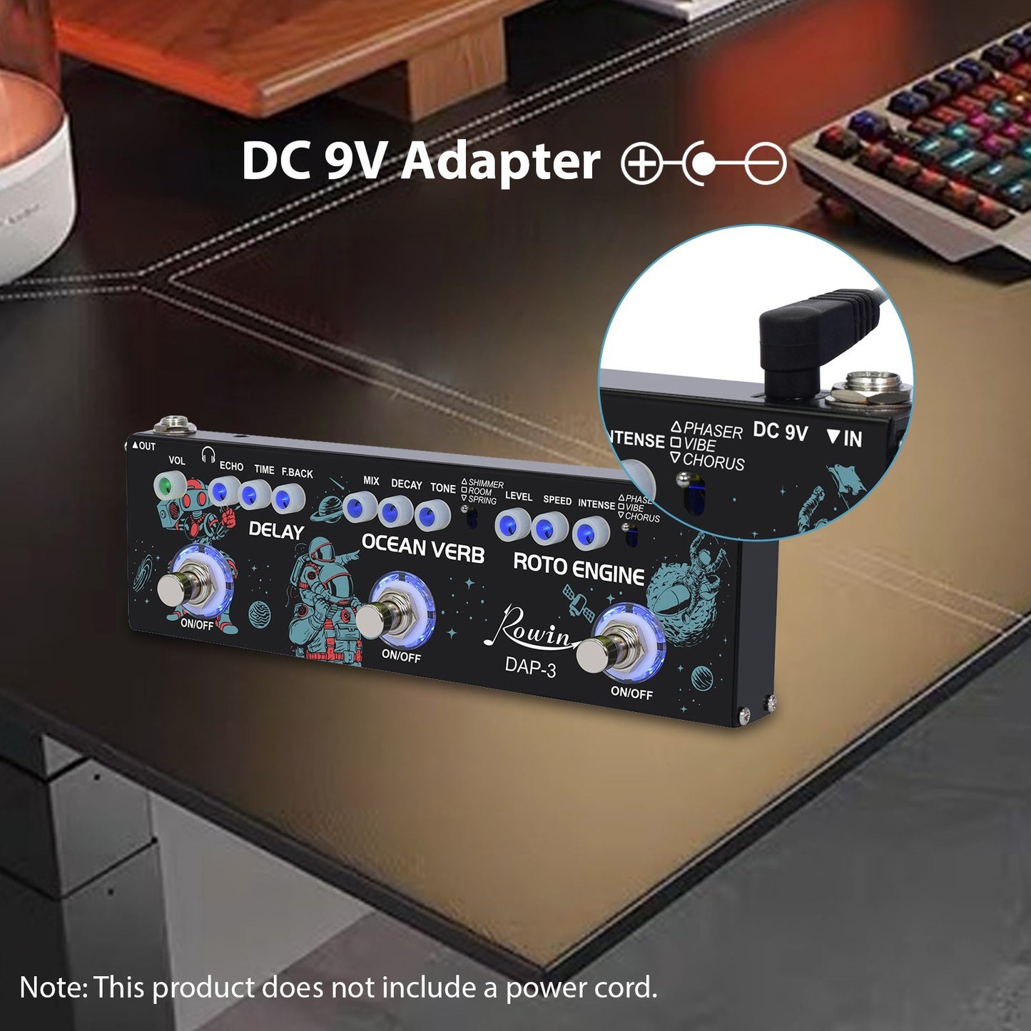 ROWIN DAP-3 Portable Guitar Multi-Effects Pedal: 3-in-1 Delay, Ocean Verb, Roto Engine with True Bypass