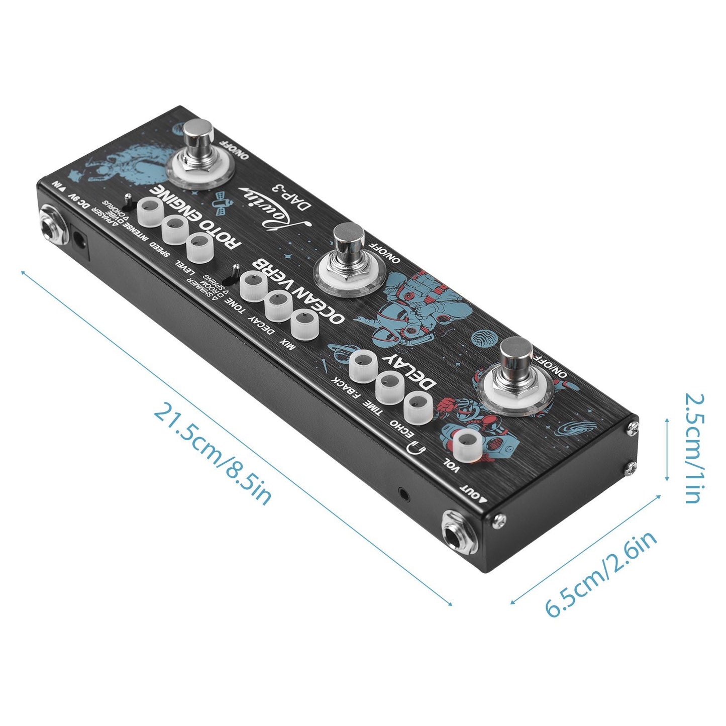 ROWIN DAP-3 Portable Guitar Multi-Effects Pedal: 3-in-1 Delay, Ocean Verb, Roto Engine with True Bypass