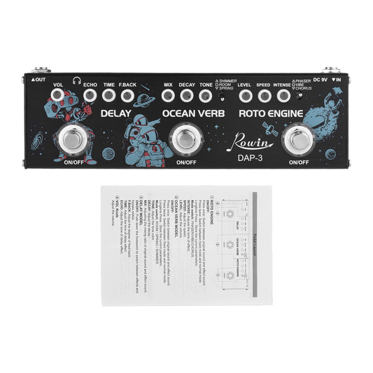 ROWIN DAP-3 Portable Guitar Multi-Effects Pedal: 3-in-1 Delay, Ocean Verb, Roto Engine with True Bypass